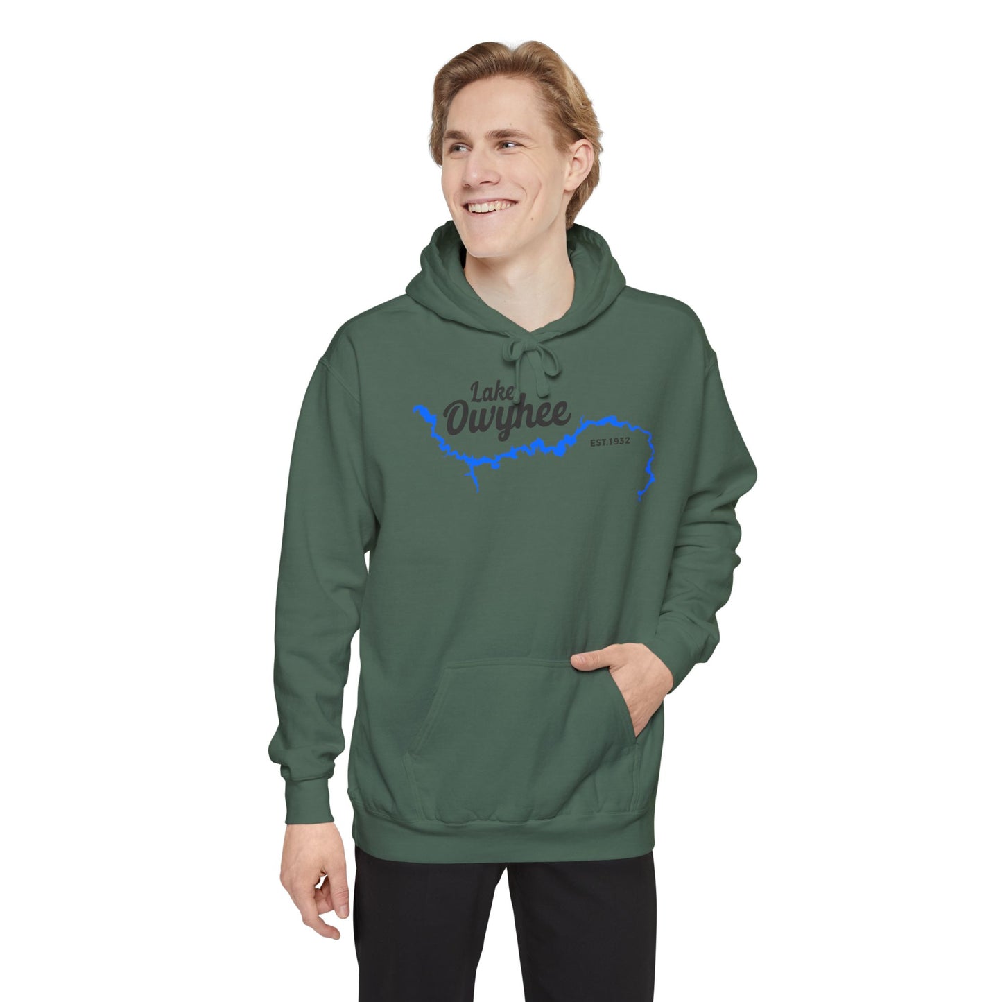 Lake Owyhee Outline Black Unisex Garment-Dyed Hoodie