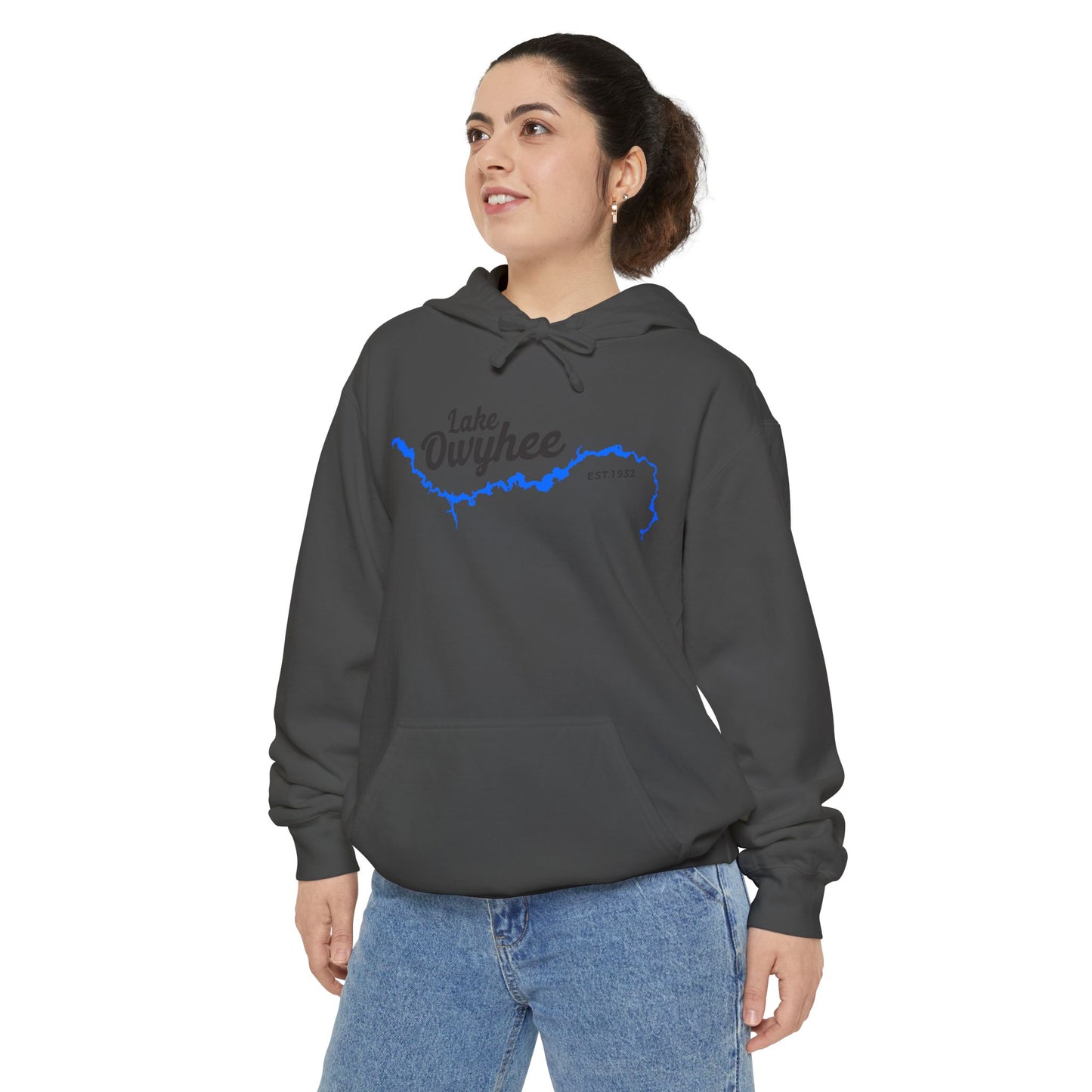 Lake Owyhee Outline Black Unisex Garment-Dyed Hoodie