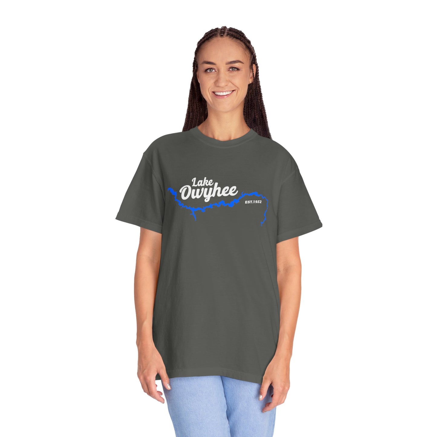 Lake Owyhee Blue Lake White Logo Unisex Garment-Dyed T-shirt