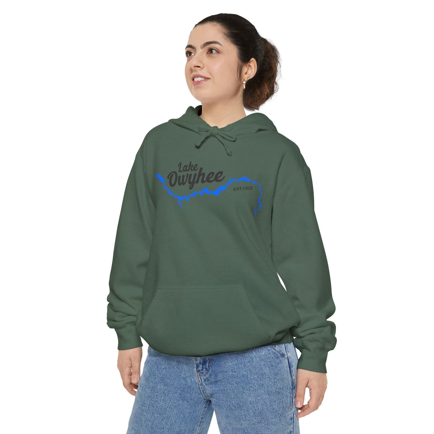 Lake Owyhee Outline Black Unisex Garment-Dyed Hoodie