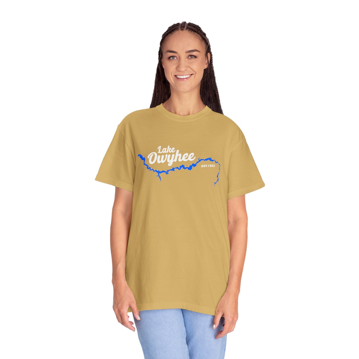 Lake Owyhee Blue Lake White Logo Unisex Garment-Dyed T-shirt