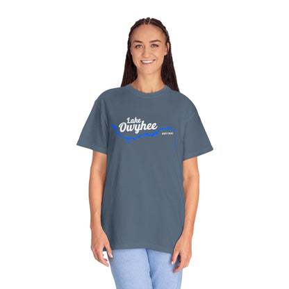 Lake Owyhee Blue Lake White Logo Unisex Garment-Dyed T-shirt