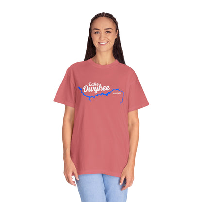 Lake Owyhee Blue Lake White Logo Unisex Garment-Dyed T-shirt