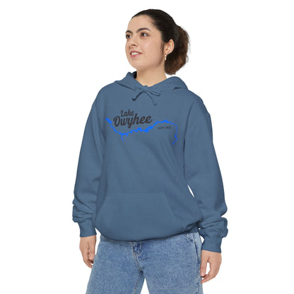 Lake Owyhee Outline Black Unisex Garment-Dyed Hoodie