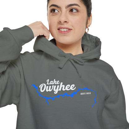 Lake Owyhee Outline White Unisex Garment-Dyed Hoodie