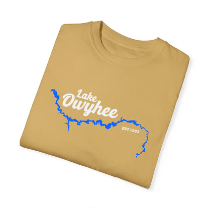 Lake Owyhee Blue Lake White Logo Unisex Garment-Dyed T-shirt