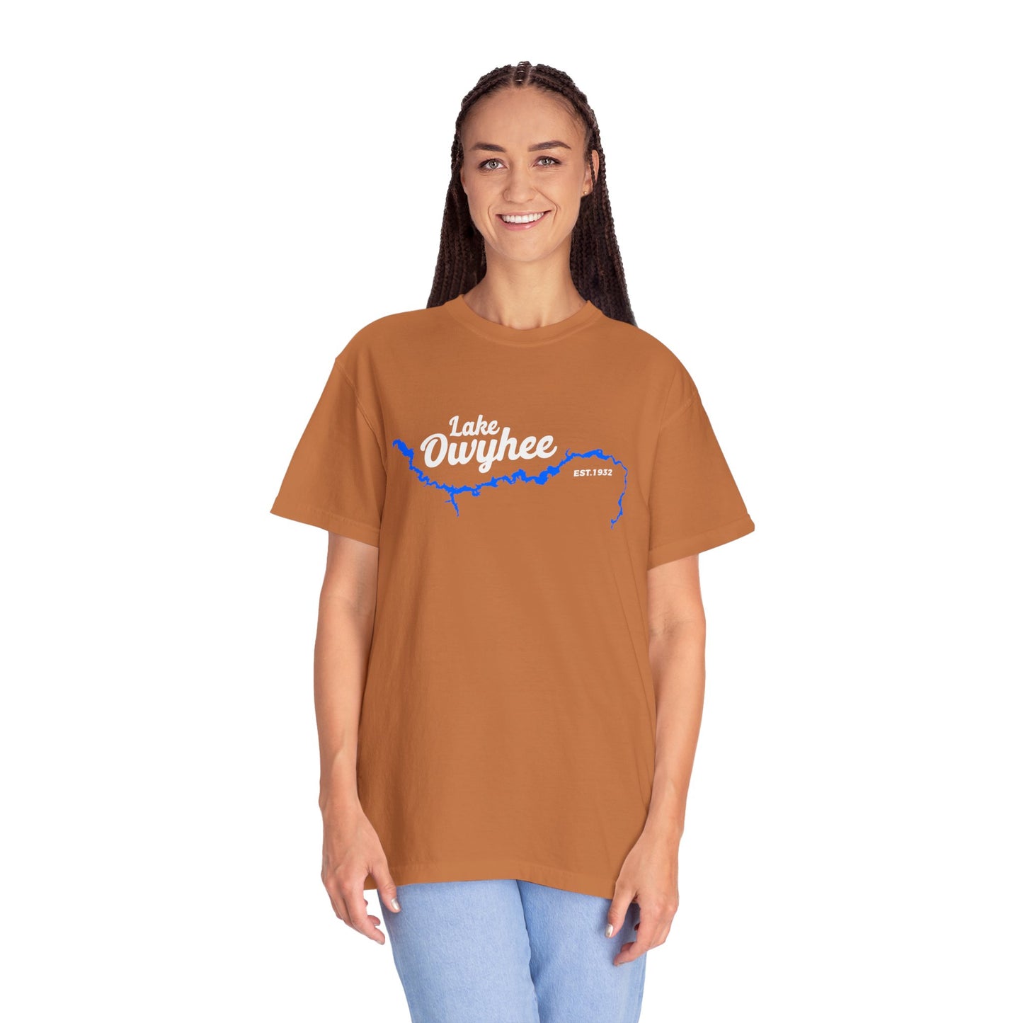 Lake Owyhee Blue Lake White Logo Unisex Garment-Dyed T-shirt