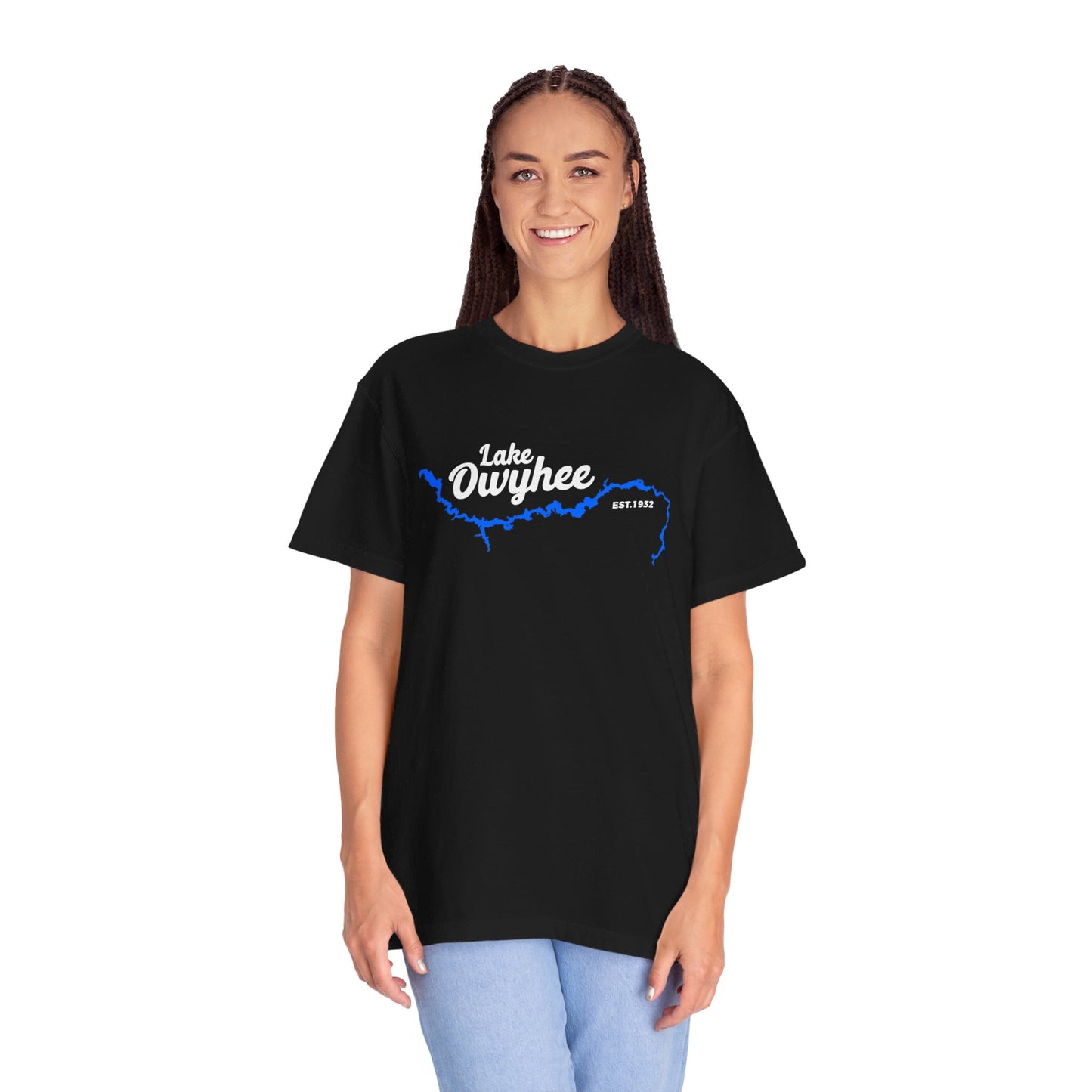 Lake Owyhee Blue Lake White Logo Unisex Garment-Dyed T-shirt