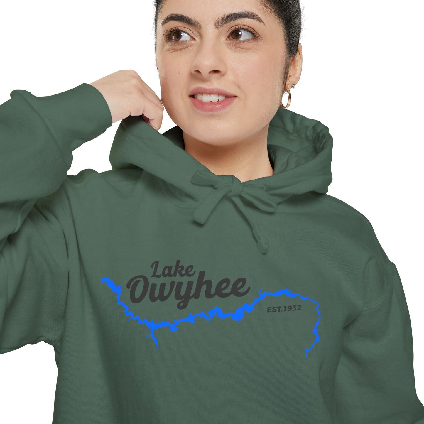 Lake Owyhee Outline Black Unisex Garment-Dyed Hoodie