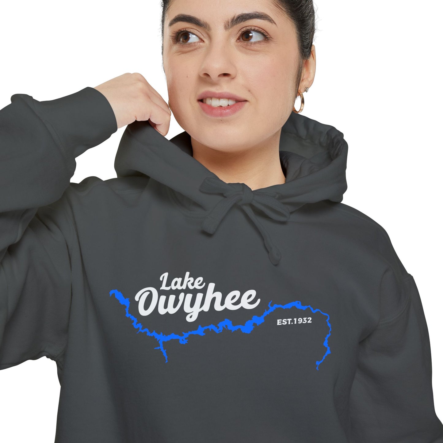 Lake Owyhee Outline White Unisex Garment-Dyed Hoodie